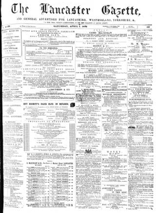 cover page of Lancaster Gazette published on April 1, 1876