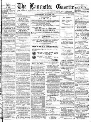 cover page of Lancaster Gazette published on June 13, 1883