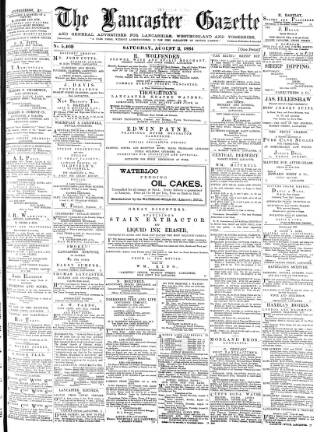 cover page of Lancaster Gazette published on August 2, 1884