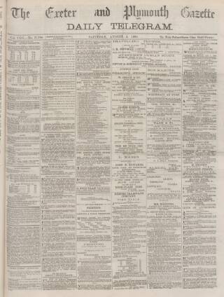 cover page of Exeter and Plymouth Gazette Daily Telegrams published on August 2, 1884