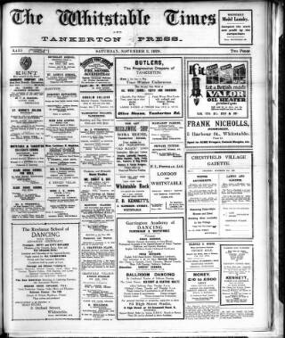 cover page of Whitstable Times and Herne Bay Herald published on November 2, 1929