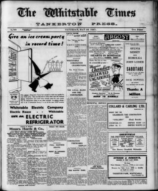 cover page of Whitstable Times and Herne Bay Herald published on May 22, 1937