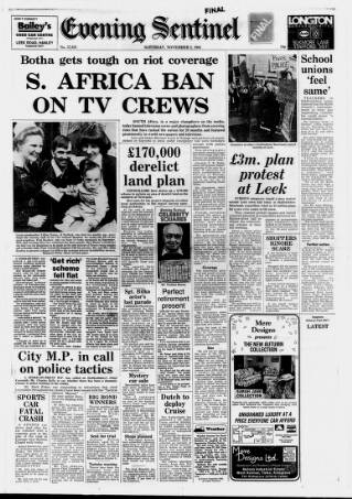 cover page of Staffordshire Sentinel published on November 2, 1985