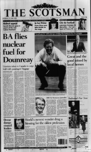 cover page of The Scotsman published on June 13, 1998