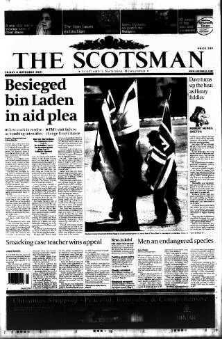 cover page of The Scotsman published on November 2, 2001