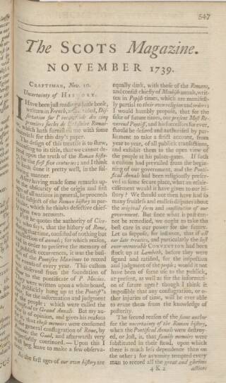 cover page of The Scots Magazine published on November 2, 1739