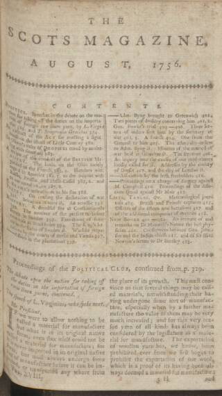 cover page of The Scots Magazine published on August 2, 1756