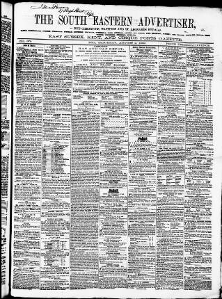 cover page of South Eastern Advertiser published on August 2, 1862