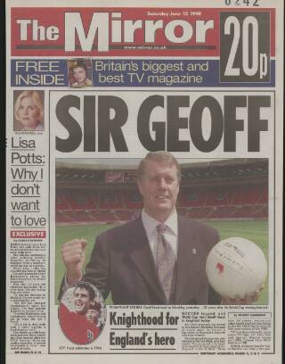 cover page of Daily Mirror published on June 13, 1998
