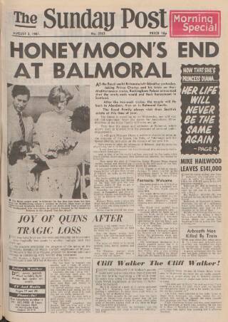 cover page of Sunday Post published on August 2, 1981