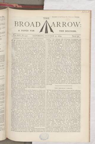 cover page of Broad Arrow published on October 31, 1874