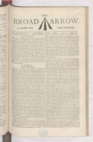 cover page of Broad Arrow published on April 1, 1876