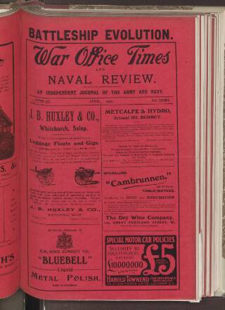 cover page of War Office Times and Naval Review published on April 1, 1910