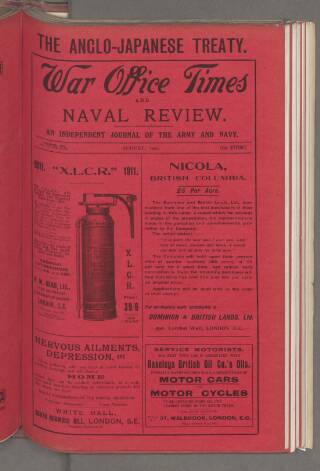 cover page of War Office Times and Naval Review published on August 1, 1911
