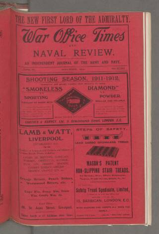 cover page of War Office Times and Naval Review published on November 1, 1911