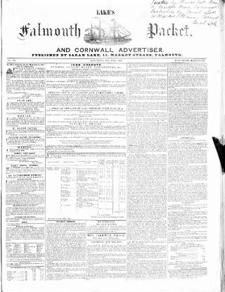 cover page of Lake's Falmouth Packet and Cornwall Advertiser published on May 22, 1858