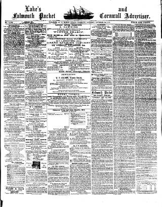 cover page of Lake's Falmouth Packet and Cornwall Advertiser published on November 2, 1878