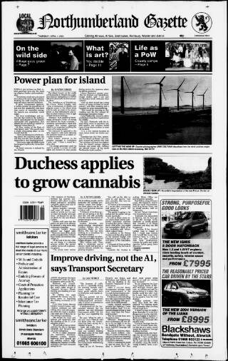 cover page of Alnwick Mercury published on April 1, 2004