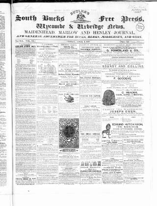 cover page of South Bucks Free Press published on April 1, 1859