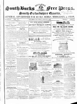 cover page of South Bucks Free Press published on August 2, 1862