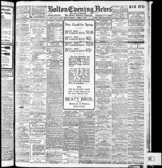 cover page of Bolton Evening News published on April 1, 1913
