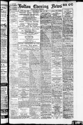 cover page of Bolton Evening News published on May 22, 1918