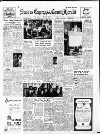 cover page of Sussex Express published on June 13, 1952