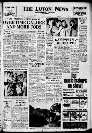 cover page of Luton News and Bedfordshire Chronicle published on November 2, 1967