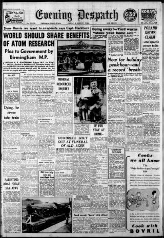cover page of Evening Despatch published on August 2, 1946