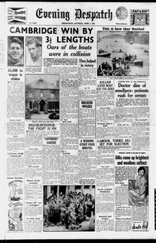 cover page of Evening Despatch published on April 1, 1950