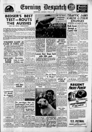 cover page of Evening Despatch published on June 13, 1953