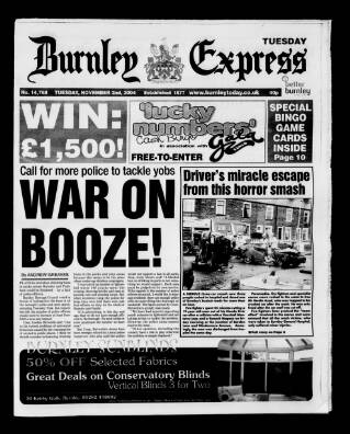cover page of Burnley Express published on November 2, 2004