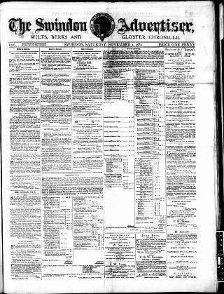cover page of Swindon Advertiser and North Wilts Chronicle published on November 2, 1878