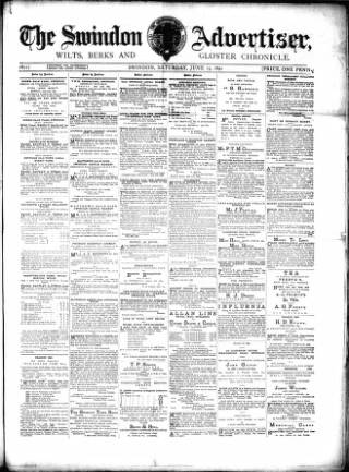 cover page of Swindon Advertiser and North Wilts Chronicle published on June 13, 1891