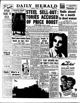 cover page of Daily Herald published on April 1, 1952