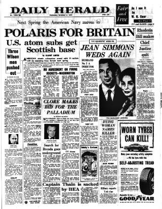 cover page of Daily Herald published on November 2, 1960