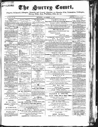 cover page of Surrey Comet published on November 2, 1867