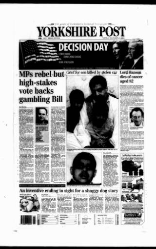 cover page of Yorkshire Post and Leeds Intelligencer published on November 2, 2004