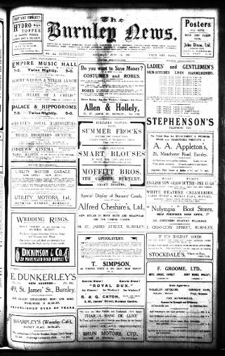 cover page of Burnley News published on June 13, 1914