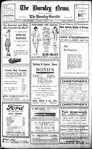 cover page of Burnley News published on April 1, 1922