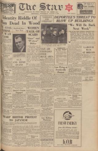 cover page of Sheffield Evening Telegraph published on August 2, 1939