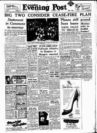 cover page of Lancashire Evening Post published on November 2, 1956