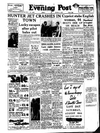 cover page of Lancashire Evening Post published on August 2, 1957