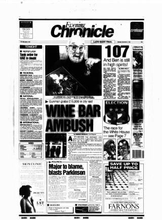 cover page of Newcastle Evening Chronicle published on November 2, 1992