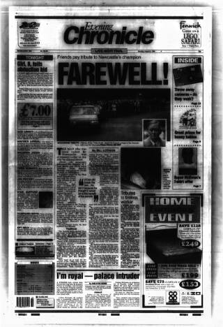 cover page of Newcastle Evening Chronicle published on August 2, 1993