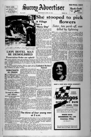 cover page of Surrey Advertiser published on June 13, 1956