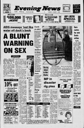 cover page of Edinburgh Evening News published on August 2, 1988