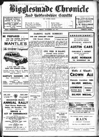 cover page of Biggleswade Chronicle published on November 2, 1951
