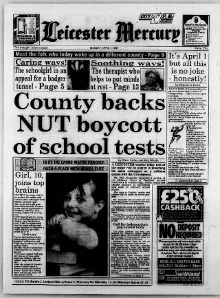 cover page of Leicester Daily Mercury published on April 1, 1991