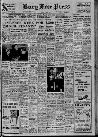 cover page of Bury Free Press published on June 13, 1958